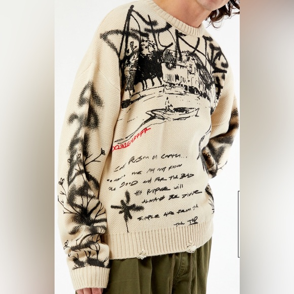 PacSun Beige Graphic Crewneck Sweater - Picture 3 of 3